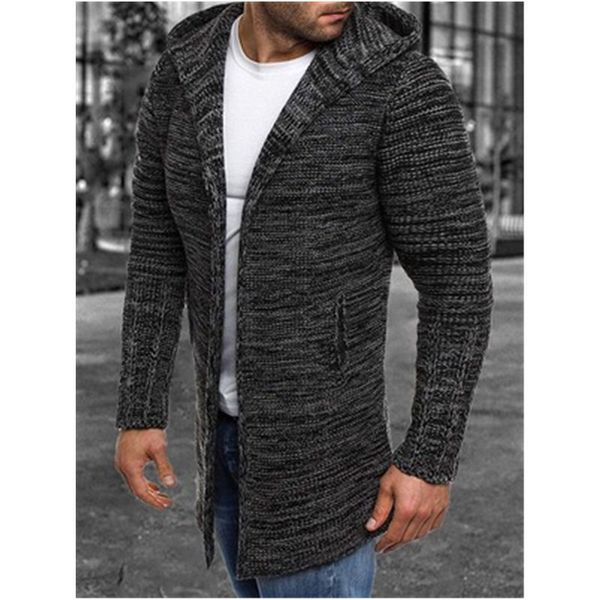 

men's mens slim knitting fashion trend sleeve cardigan hooded sweaters coats male spring loose casual pullover long sweater, White;black