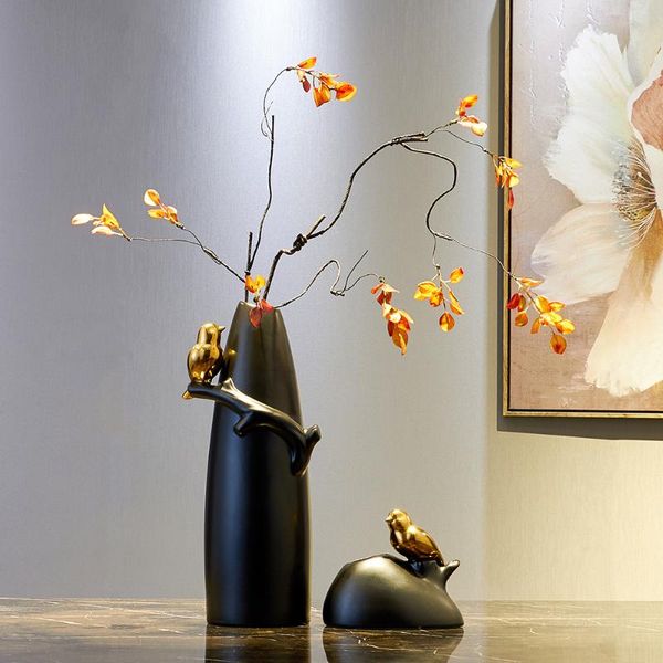 

vases gold bird model home decore black ceramic for flower arrangements table decoration living room minialist office desk decor