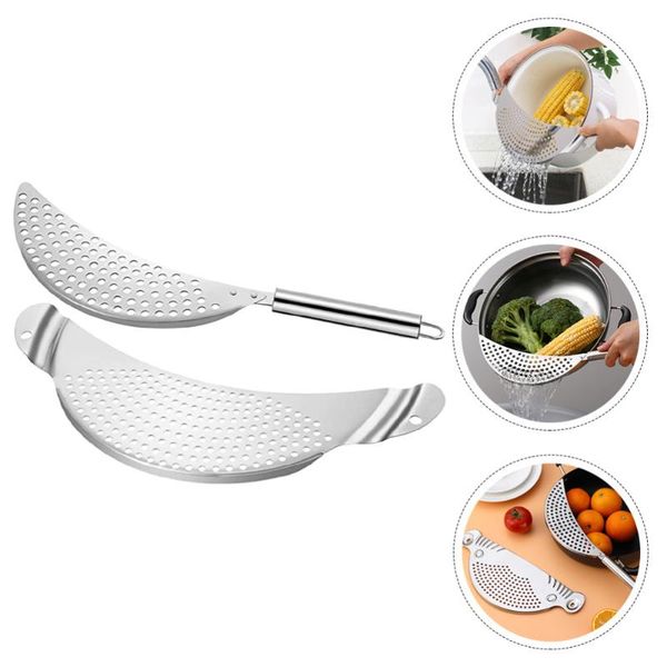 

coffee filters 1 set of 2 pcs pot strainer stainless steel crescent pan with handle