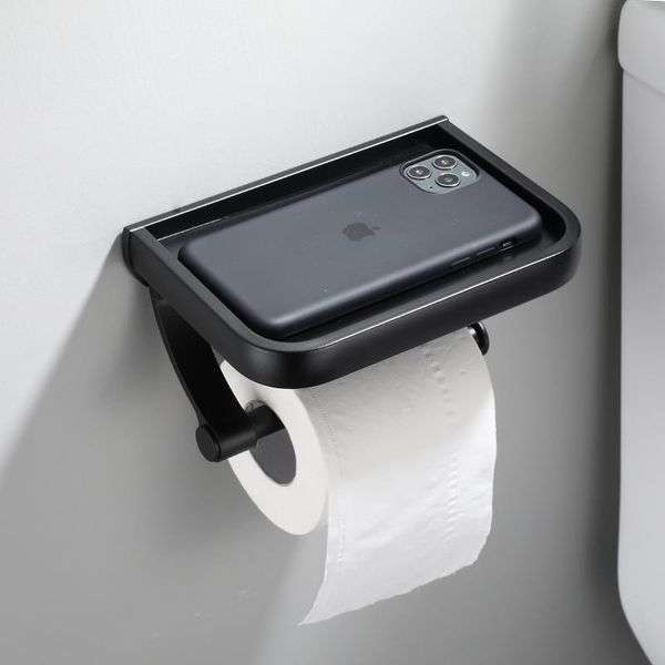 

toilet paper holders black paint double holder wall mounted bathroom accessories phone rack shelf space aluminum material