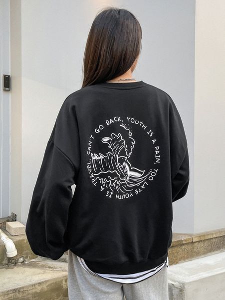 

dazy wave & slogan graphic drop shoulder sweatshirt without tee y7vu#, White;black