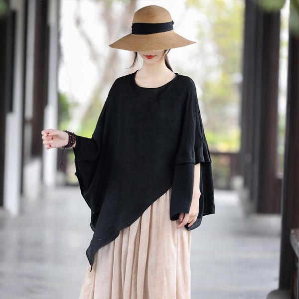 

women's t-shirt superaen original design loose short sleeve summer batwing irregular hem casual cotton lien, White