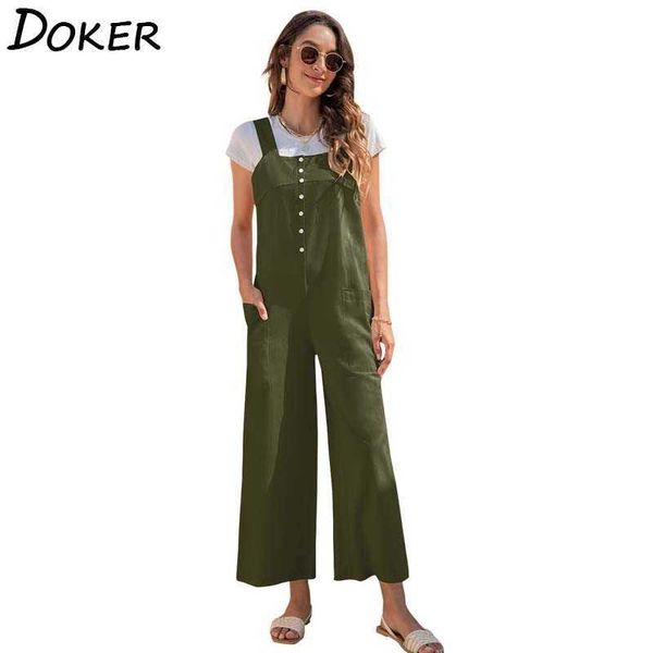 

summer fashion long jumpsuit sleeveless straps overalls wide leg trousers solid romper casual playsuits plus size 210604, Black;white
