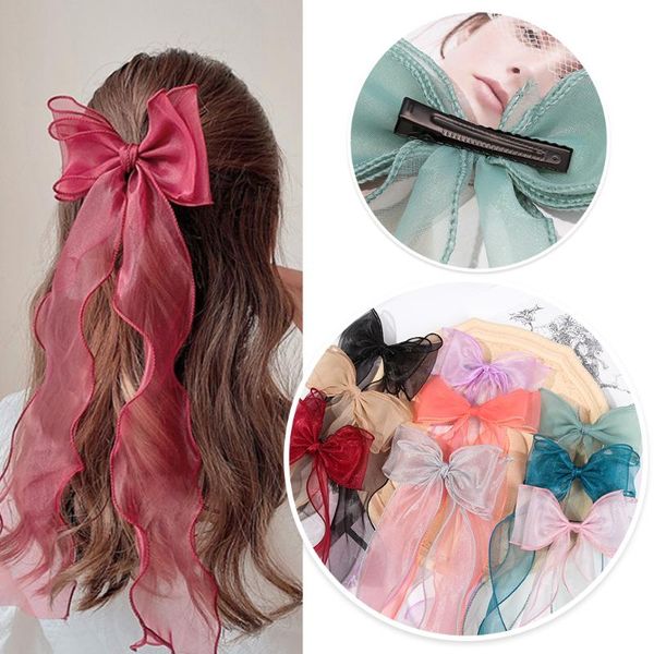 

hair accessories 1pc sweet ribbon lace bow clips cute girls children ponytail hairdressing barrettes hairpins kids, Slivery;white