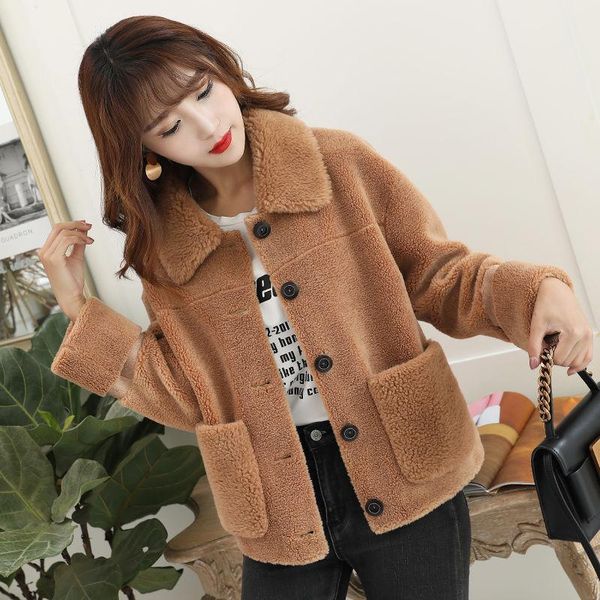 

women's fur & faux 2021 autumn winter women thicken real sheep shearing coats female short genuine wool jackets ladies slim warm outwea, Black
