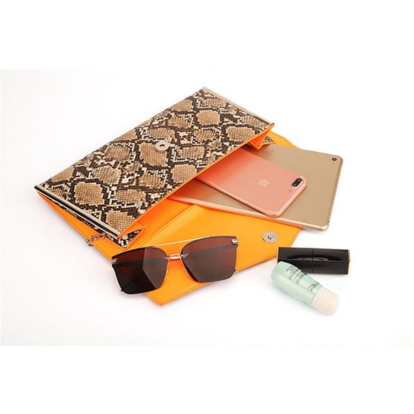 

style yellow snakeskin metal chain fashion envelope flap women pu leather crossbody shoulder bag lady clutch /cts00045 evening bags