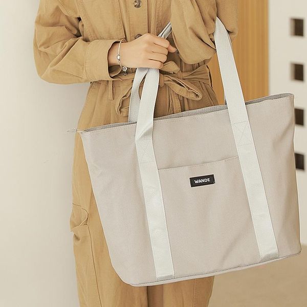 

duffel bags korean style ladies one-shoulder shopping bag literary small fresh tote herringbone pattern portable storage