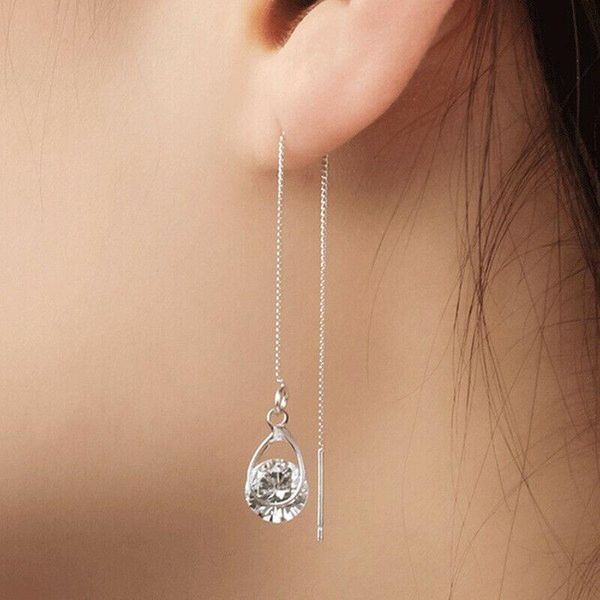 

dangle & chandelier minimalist earrings for women long chain crystal fashion lady fine transparent rhinstou gold silver color drop jewelry g