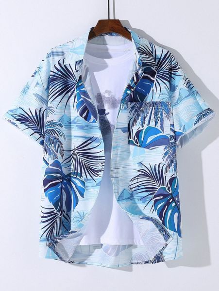

men tropical print button up shirt without tee 02jg#, White;black