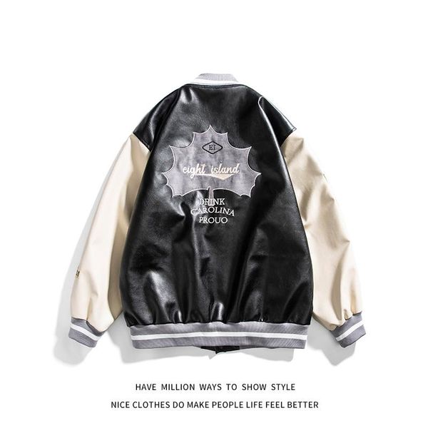

men's jackets 2021 spring&autumn pu leather embroid baseball bomber jacket women's boyfriend style letter coat, Black;brown