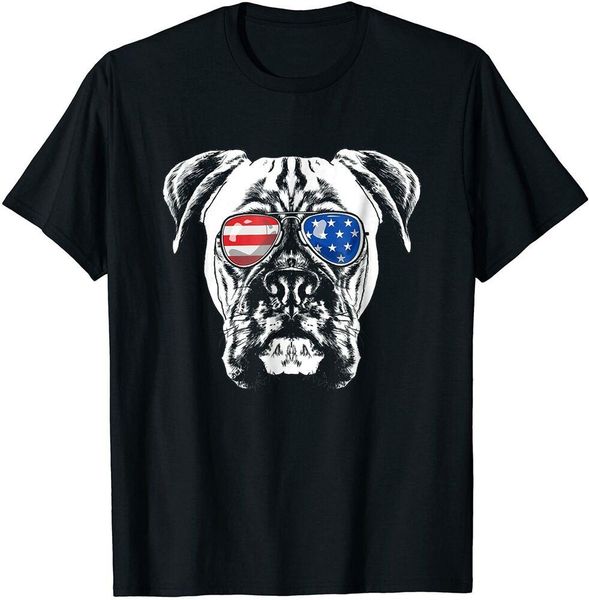 

boxer dog american flag glasses t-shirt 4th of july size s-5xl, White;black