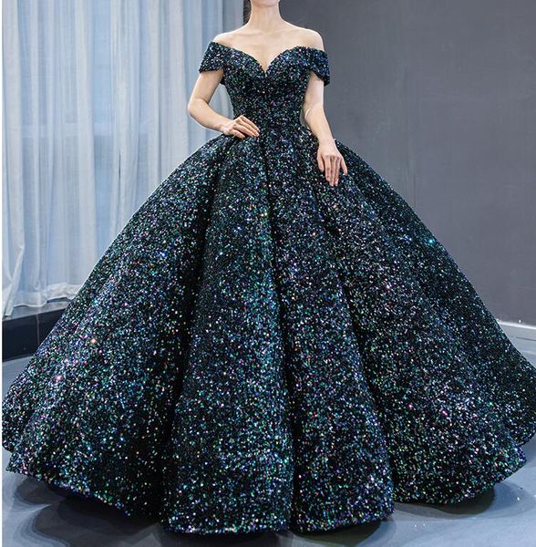 Abendkleider Prom Pageant Gowns 2022 bescheidene Mode abseits Schulter Sexy Ganzkörperansicht Schwarzes Mädchen Celebrity Gelegenheit Kleid Pailletten