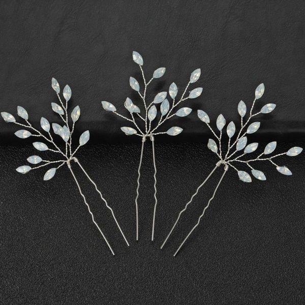 

hair clips & barrettes 3pcs u-shaped hairpin with leaf decor rhinestone rollers weddings parties pins for all types, Golden;silver