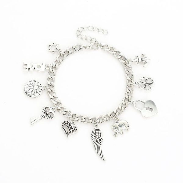 

creative fashion jewelry elephant key lock wing leaf variety pendant bracelet for women luxury namour charm gift all seasons bracelets, Golden;silver