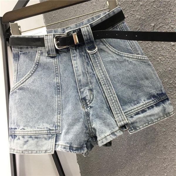 

women's shorts women loose high waist wide-leg short solid color plus size all-match jeans light blue streetwear summer casual denim, White;black