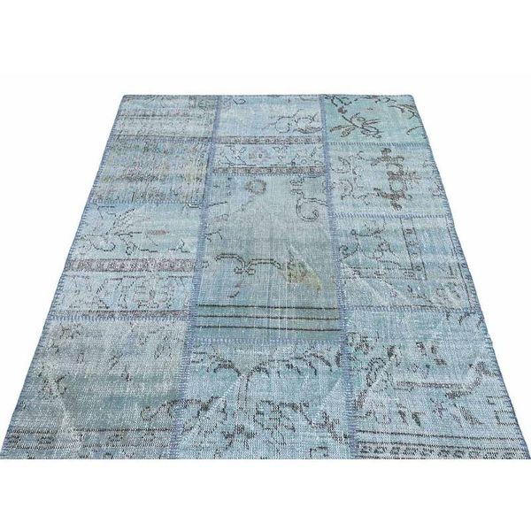 

carpets ice blue patchwork wool & cotton rug, dining room unique rug 4006