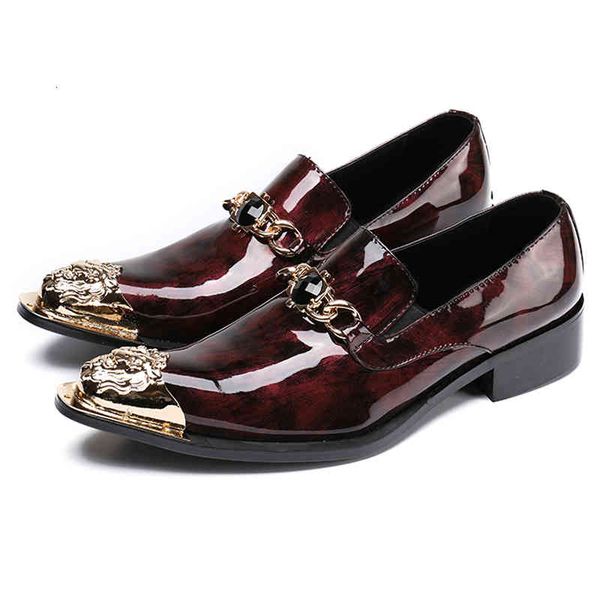 

luxury man wedding prom loafers patent leather pointed toe slip on party men's punk rocker shoes, Black