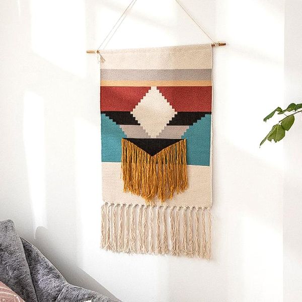 

tapestries wall hanging tapestry with tassel handmade nodic style home decor geometric door 50*70cm