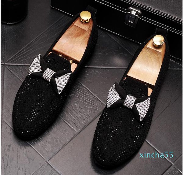 

men glitter shoes fashion rhinestone casual flats designer dress shoes sequined loafers men's platform driving shoes 38-44, Black