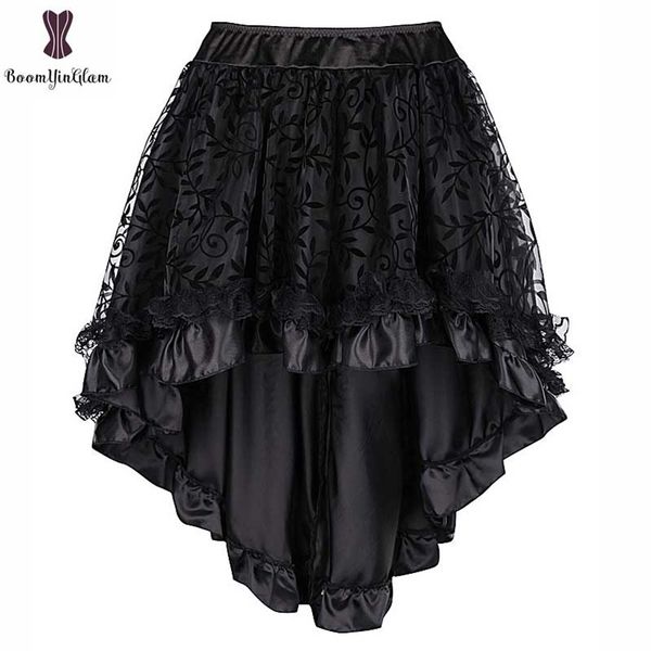

steampunk vintage corset skirt plus size 6xl black coffee back zipper closure satin lace overlay gothic asymmetrical skirts 210621