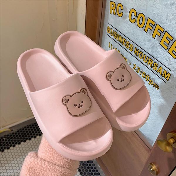 

slippers women cute cartoon bear girl shoes light slides summer indoor bathroom trending casual flip-flops 2021, Black