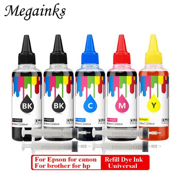 

ink refill kits 5pc x 100ml universal dye for canon brother all deskprinter cartridge & ciss