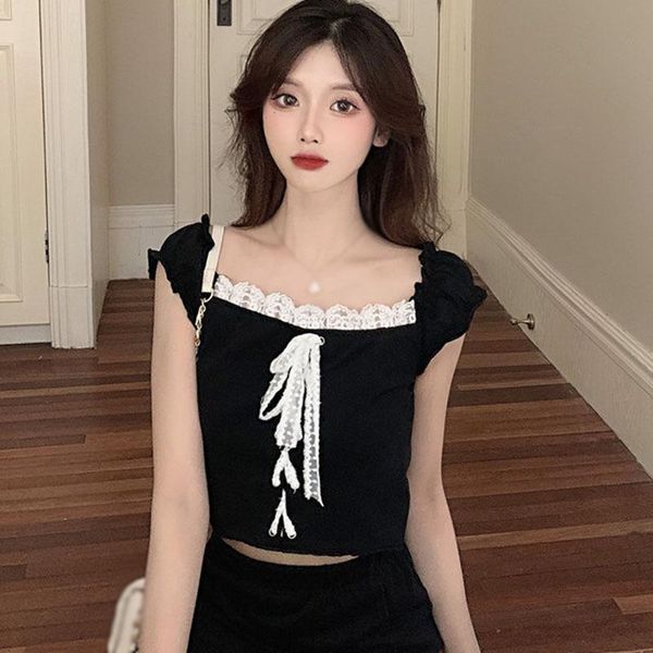 

women knitted cute short sleeve female cozy bottoming bow soft t shirts sweet lace up shirt women's t-shirt, White