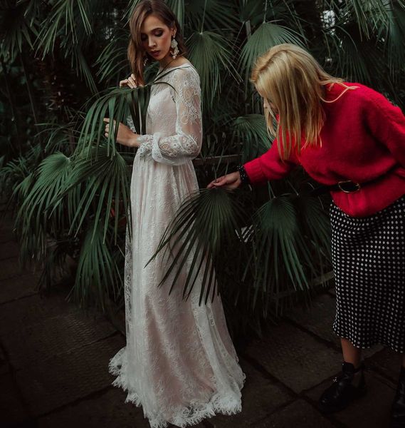 

stunning lace boutique gown open back with straps bohemian long voluminous sleeves wedding dress wedding gown bridal gown vestidos de noiva, Black