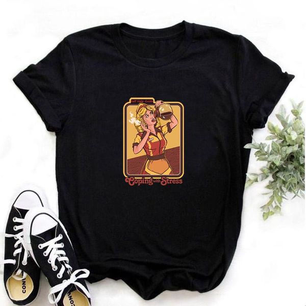 T-shirt da donna 2021 Summer Fashion Top Tee Cartoon divertente Vintage stampato rotondo ragazza adolescente donna taglia puls