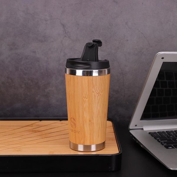 

mugs 450ml creative bamboo mug water bottle 304 stainless steel cup woman men business car office custom gift