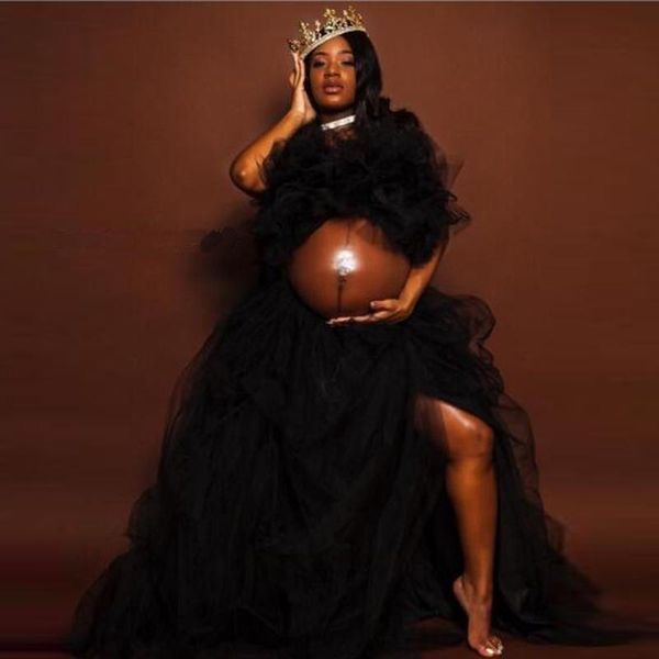 

skirts maternity shoot fluffy tutu length slit woman tulle skirt for party black saias longa jupe femme