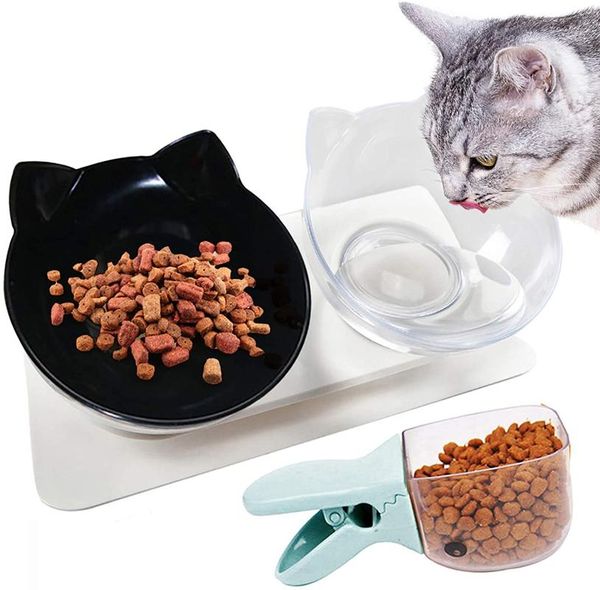 

cat bowls & feeders bowl 15 degree tilt food double dish with feeding stand water is suitable for cats