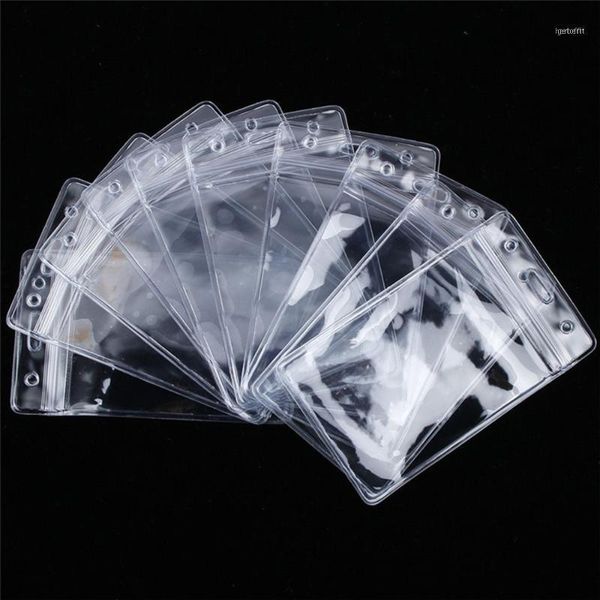 

card holders 10pcs/lot transparent vinyl plastic id badge holder with zipper bag case accessories office school supply11, Brown;gray