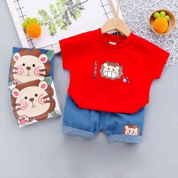 

childrens boy suit summer cartoon printing short sleeve t shirts denim shorts kids toddler baby boys clothes sets, White