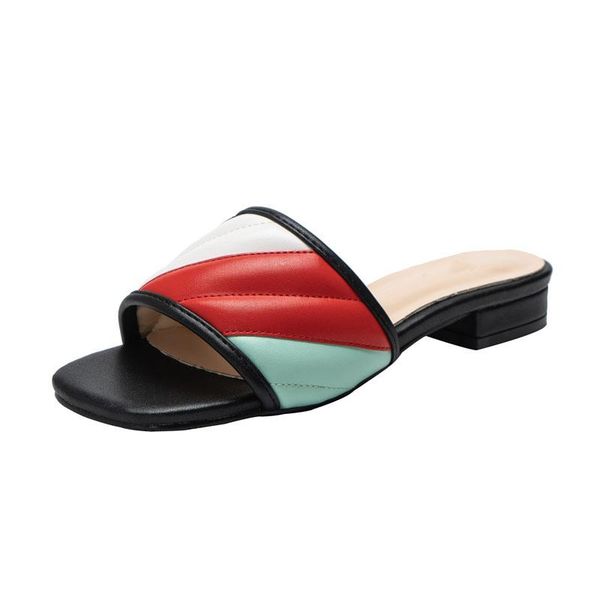 

big size women slippers thick low heel ladies flat slides sandals shoes for woman mixed color female flip flops mules, Black