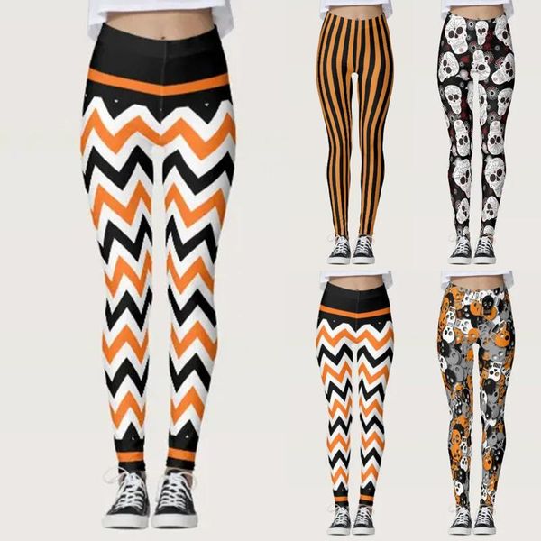 

yoga outfit halloween pumpkin print fitness leggings pants women slim sports high waist stretch pencil pantalones