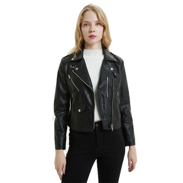 

black faux leather coat women white s-2xl plus size slim pu jacket autumn winter lapel fashion short paragraph lr522 210531