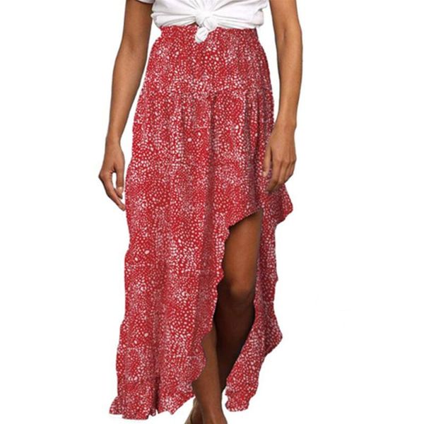 

skirts bohemian stitching printed irregular split women's skirt, Black