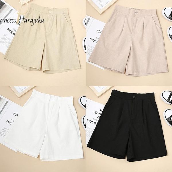 

women's shorts m-4xl plus size summer casual dry linen hight waist short fashion woman streetwear pants 2021, White;black
