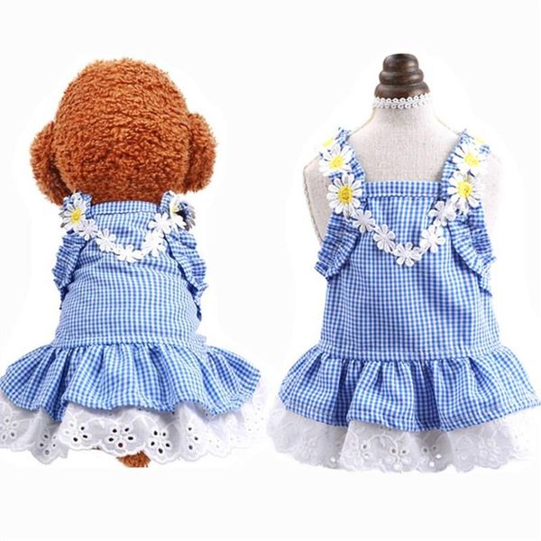 

dog apparel summer flower plaid wedding dress lace sweety princess clothes chihuahua puppy small costumes mascotas roupa