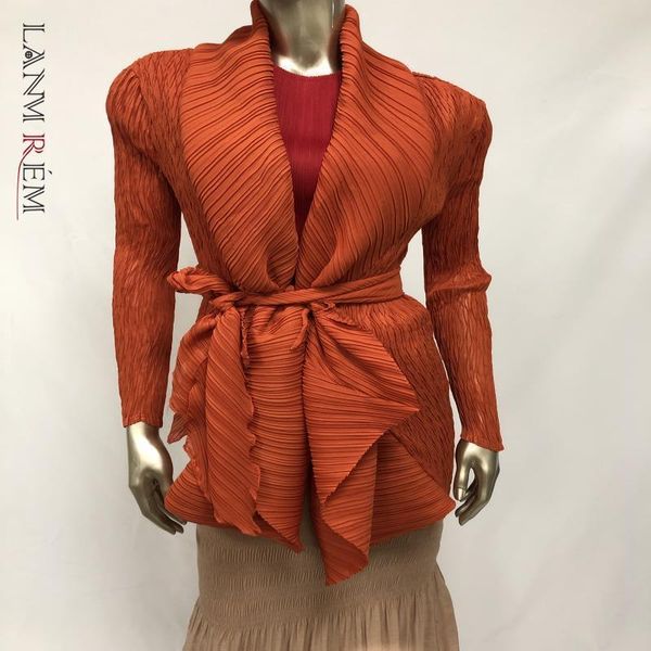 

women's trench coats lanmrem can ship folded jacket pleated lapel large size breathable loose korean special clothing with belt yh840, Tan;black