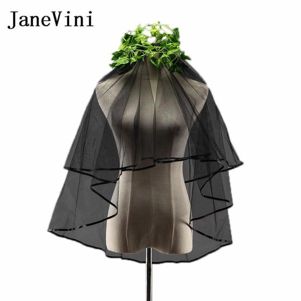 

bridal veils janevini black wedding veil two layer ribbon edge short with comb bride hair accessories 2021 velos novia