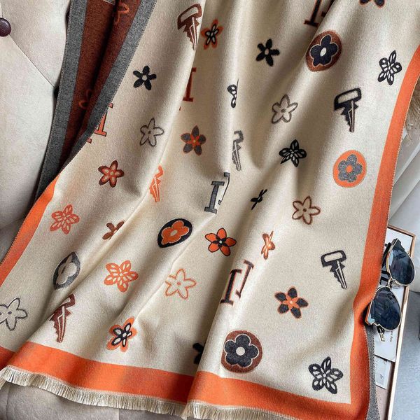 

70% off design autumn warm and versatile 2021 imitation cashmere double-sided geometric scarf women's air conditioning shawl dual-purpo, Blue;gray