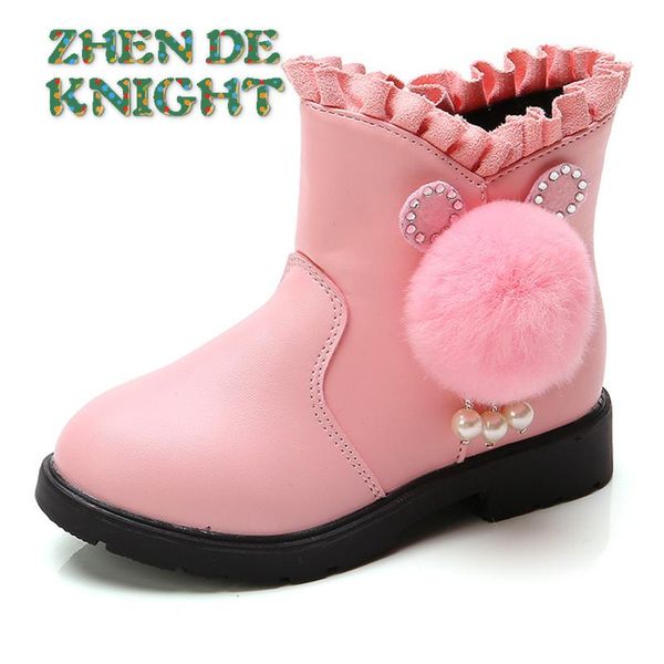 

boots girls autumn winter kids short ankle cute fur ball children fashion shoes classic soft sole platform casual, Black;grey