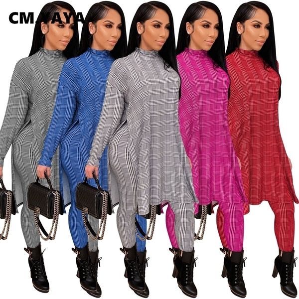 

cm.yaya active houndstooth sweatsuit women's set long legging pants suit streetwear tracksuit two piece fitness outfit 220315, White