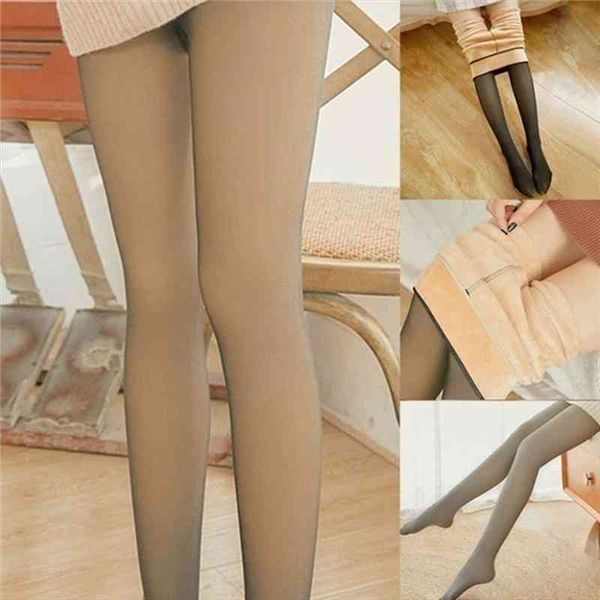 

women warm winter leggings high waist slim leggings for women skin-transparent and velvet winter, Black