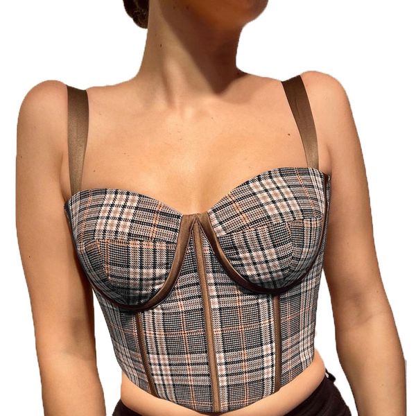 

women's tanks & camis plaid breast suspender women's pastoral short, White