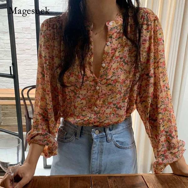 

autumn women plus size casual vintage chiffon blouse korean long sleeve floral shirts loose cardigan ladies 10333 women's blouses &, White