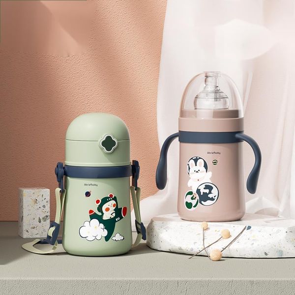 

water bottles insulation cup with straw handle gravity ball baby feeding drinking bottle children training