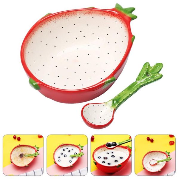

creative dragon fruit design bowl salad lovely kids ceramic with spoon bowls